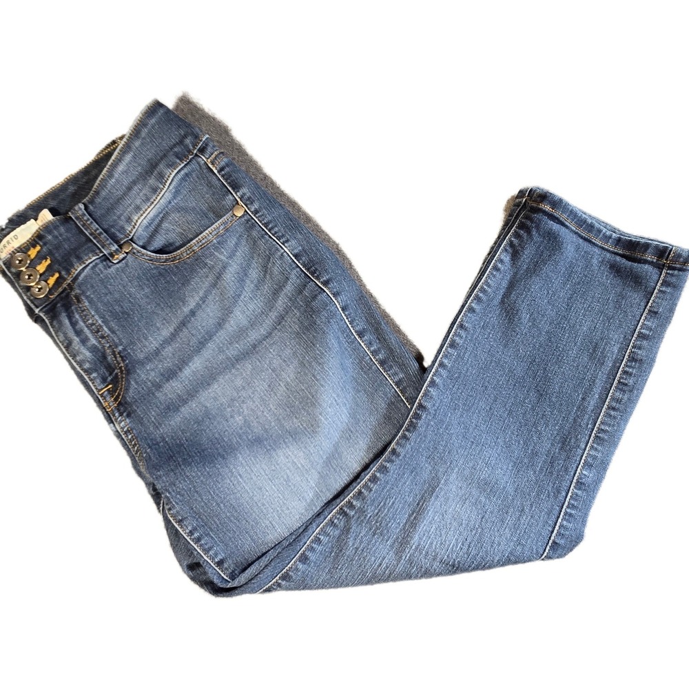 Torrid Jegging Crop Jeans Sz 12 Med Wash High Rise Triple Button Stretch *flaw